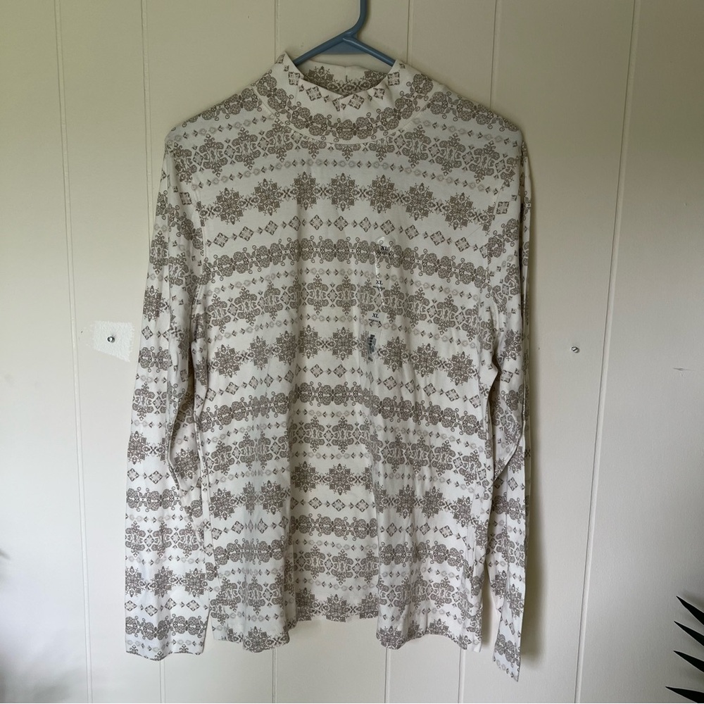 Croft & Barrow Cream and Brown Patterned Blouse